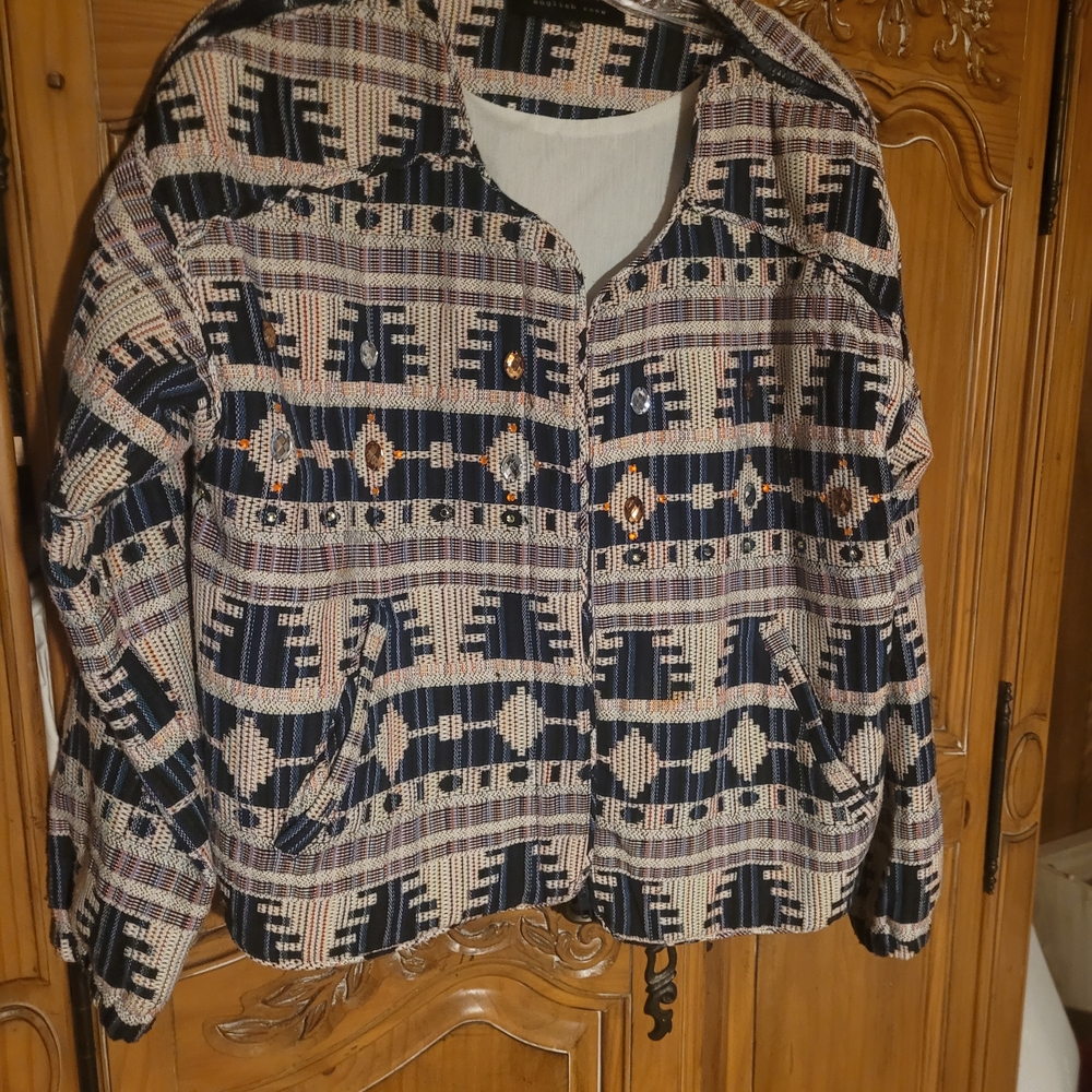 English Rose Patterned Bomber Jacket - Blue and Cream
